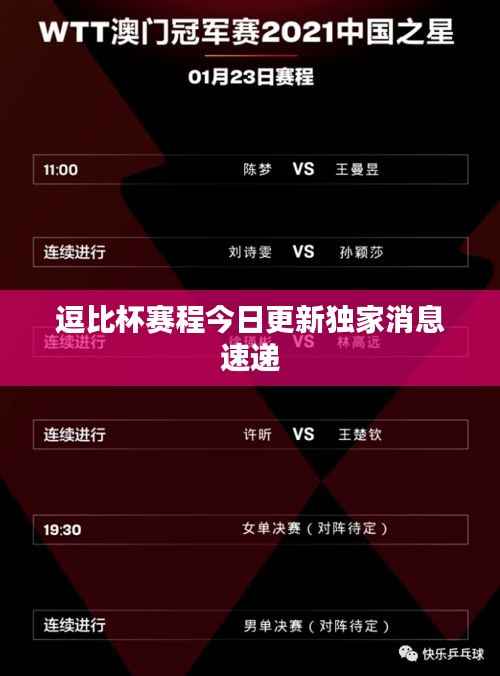 逗比杯赛程今日更新独家消息速递